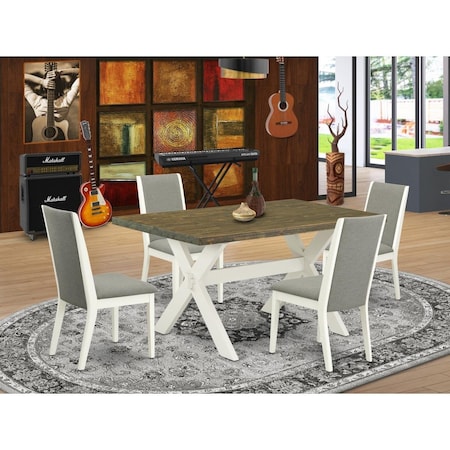 East West Furniture 5 Piece X-Style Gorgeous Dining Room Set - Linen White X076LA206-5